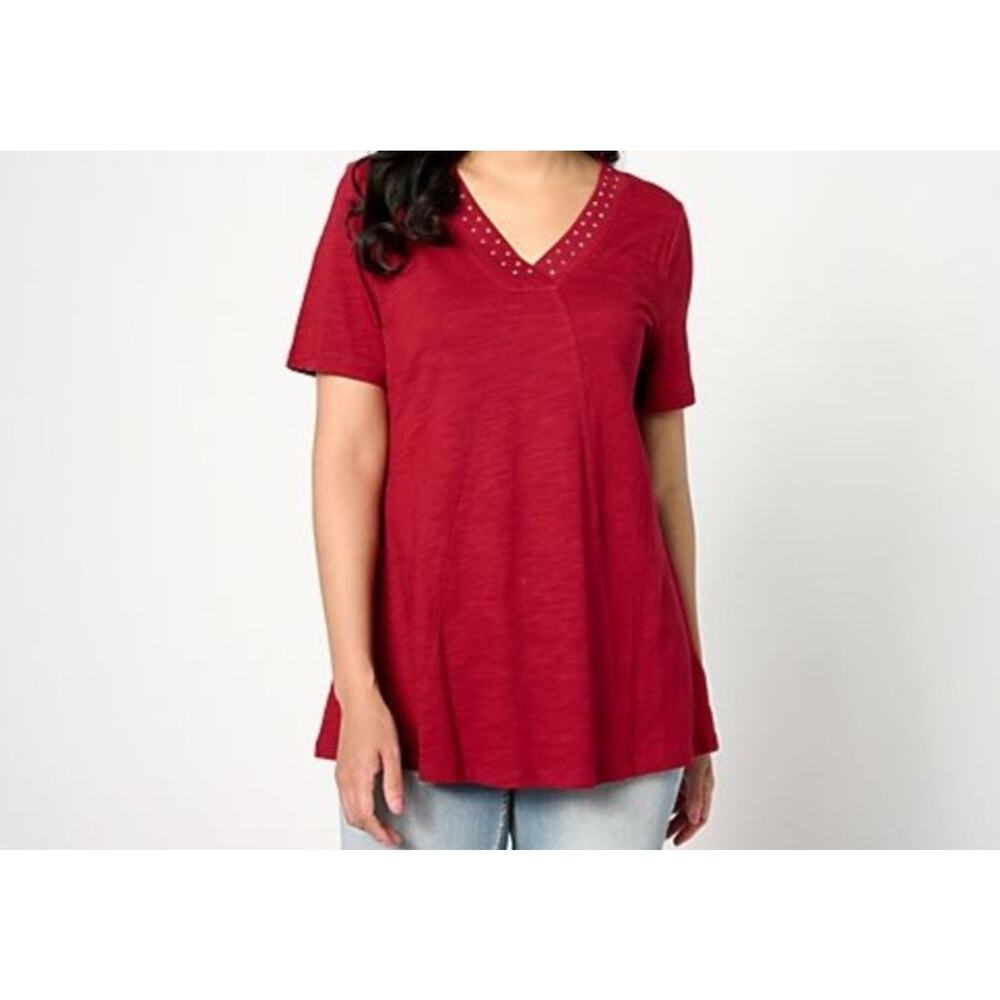 Quacker Factory Size L Cherry Red Rhinestone Shor… - image 1